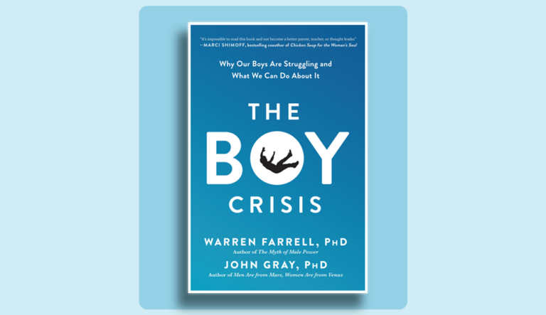 A blue book cover with white text: "The Boy Crisis"