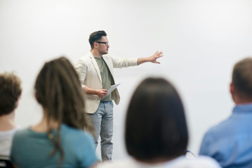 A teacher giving a lesson to students 