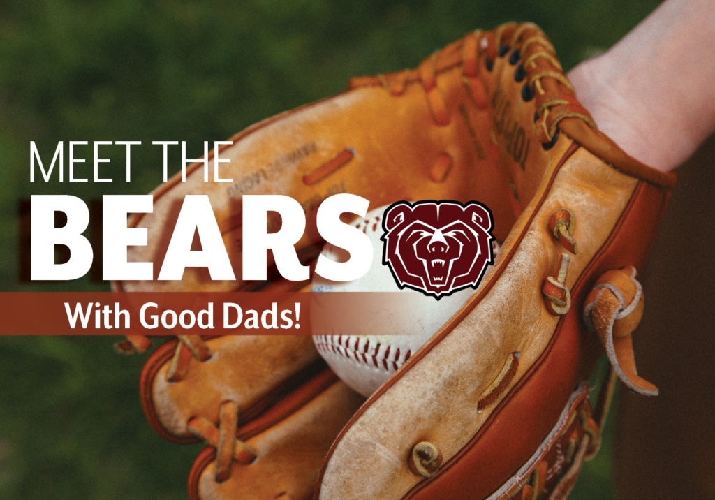 A close-up of a baseball inside a baseball love with the words "one day left to register - Meet the Bears with Good Dads"
