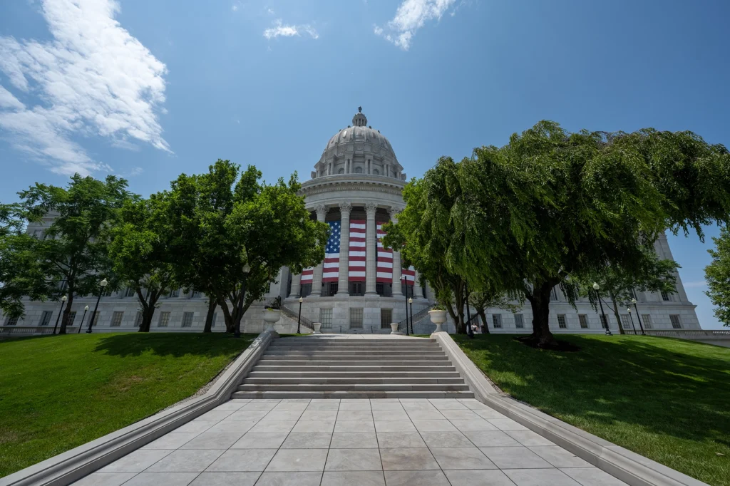 A daytime photo of the capitol building in Jefferson City.