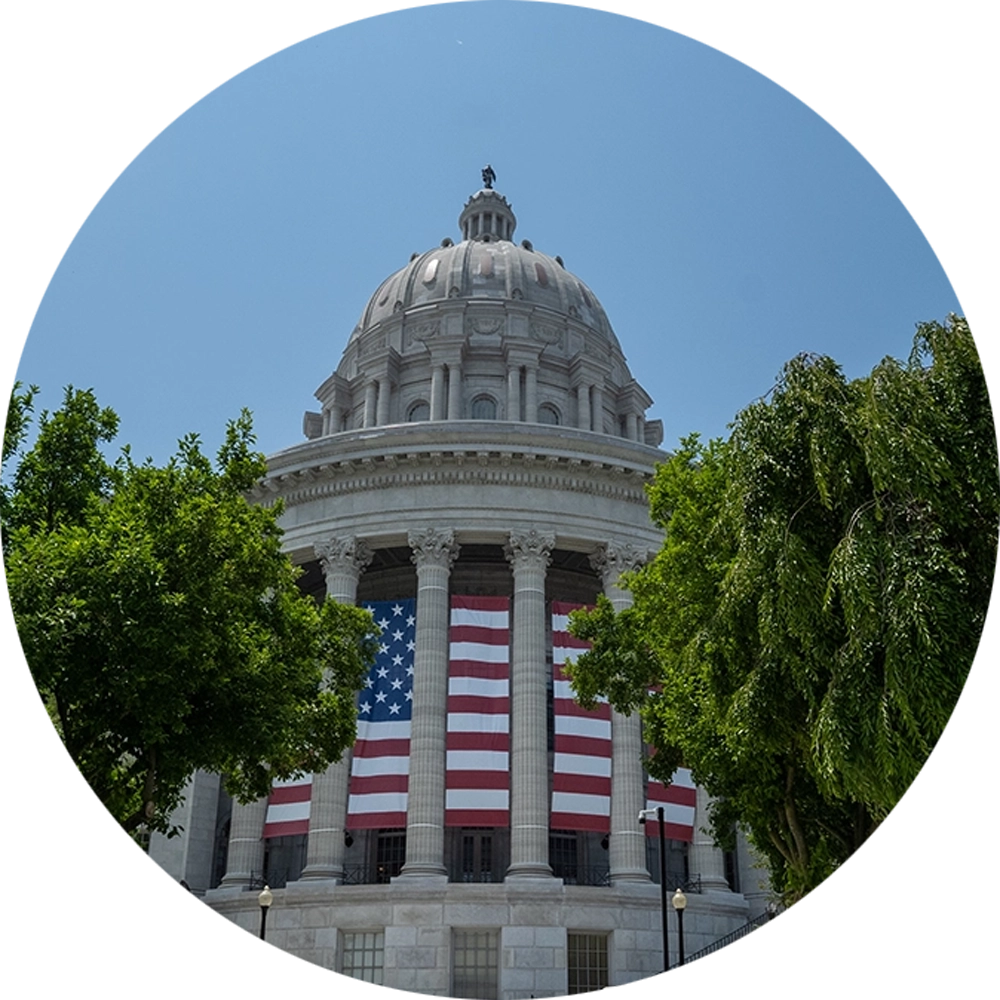 A daytime photo of the capitol building in Jefferson City.