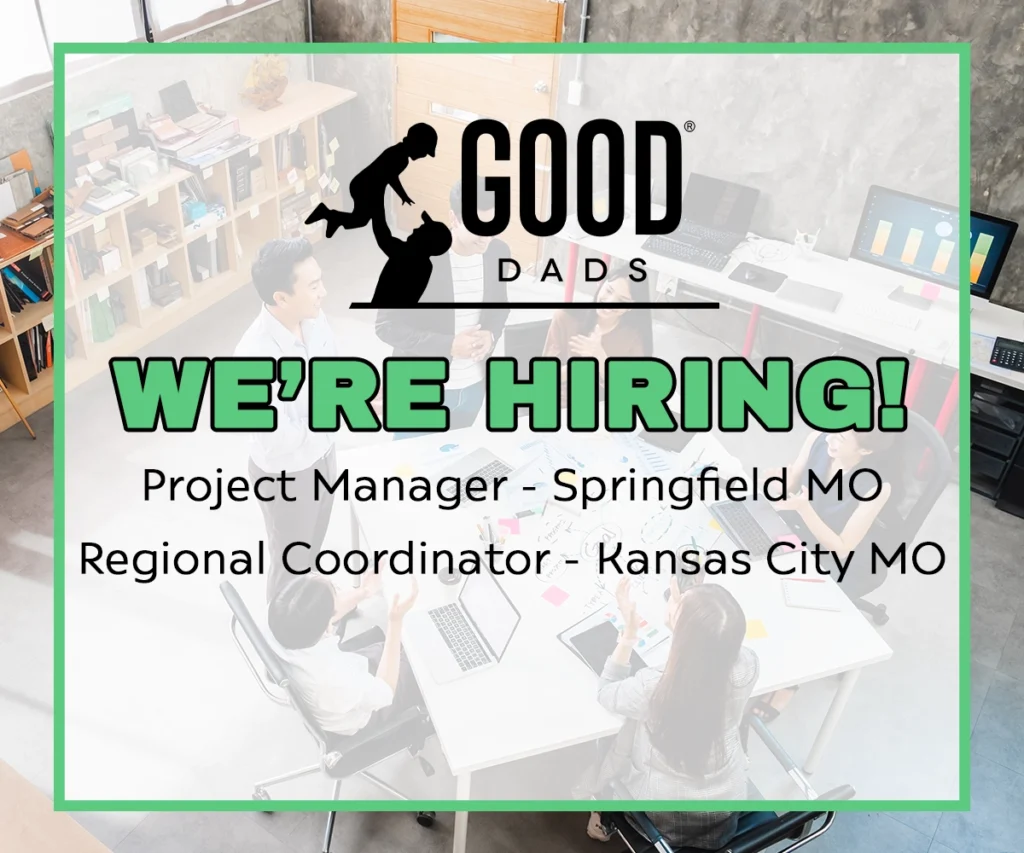 A small group of professionals collaborating at a table in an office setting. Overlayed is a textbox that says: We're hiring! Project Manager - Springfield MO; Regional Coordinator - Kansas City MO