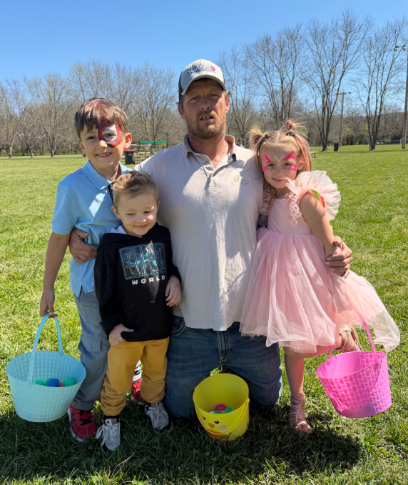 Good Dads McDonald County graduate Dustin Libertus with family outside on Easter
