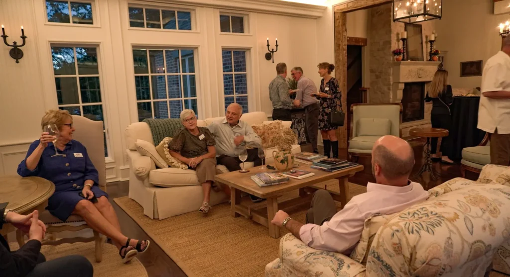 Good Dads supporters and board members mingle at an evening reception to celebrate the nonprofit's outcomes, at the home of a Good Dads board member, in October 2026.
